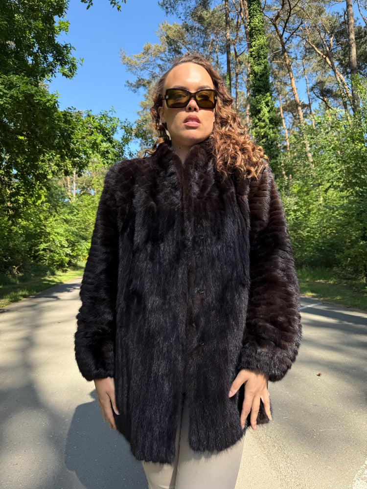 SAGA Mink Jacket in Natural Brown Color, Medium Size, Premium Quality Fur, Genuine Mink, Perfect Lining, Elegant & Luxurious Women's Jacket