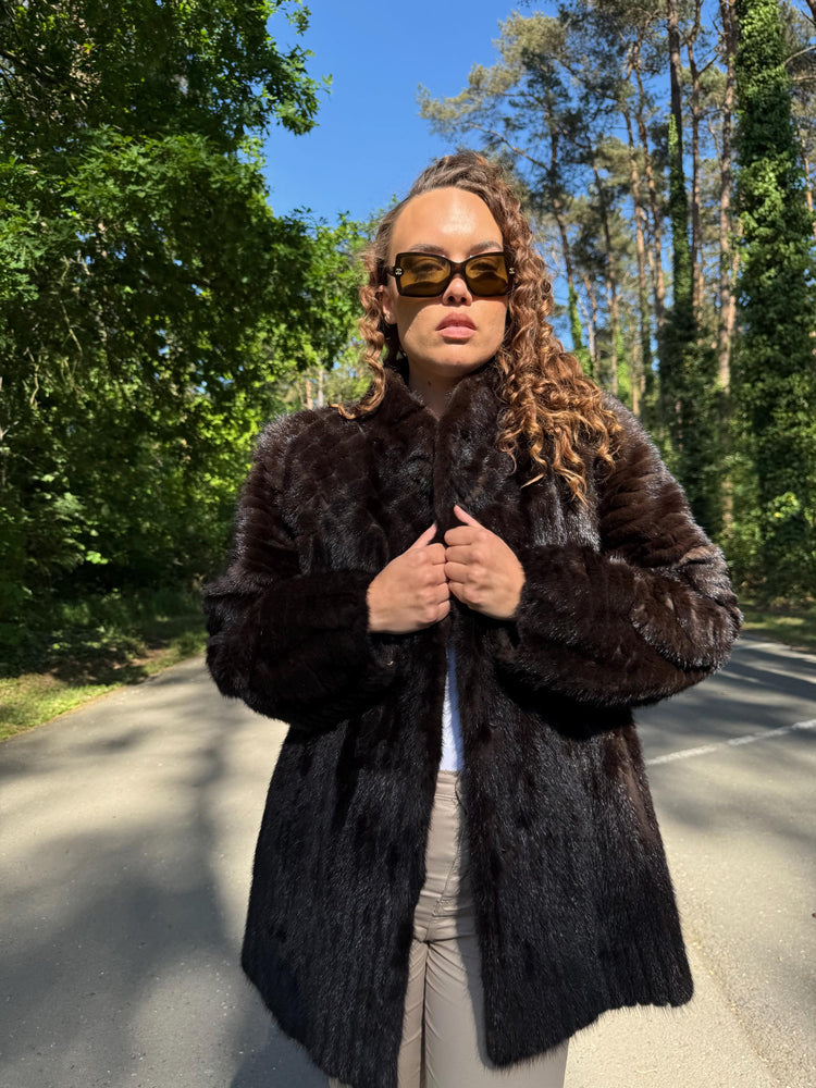 SAGA Mink Jacket in Natural Brown Color, Medium Size, Premium Quality Fur, Genuine Mink, Perfect Lining, Elegant & Luxurious Women's Jacket