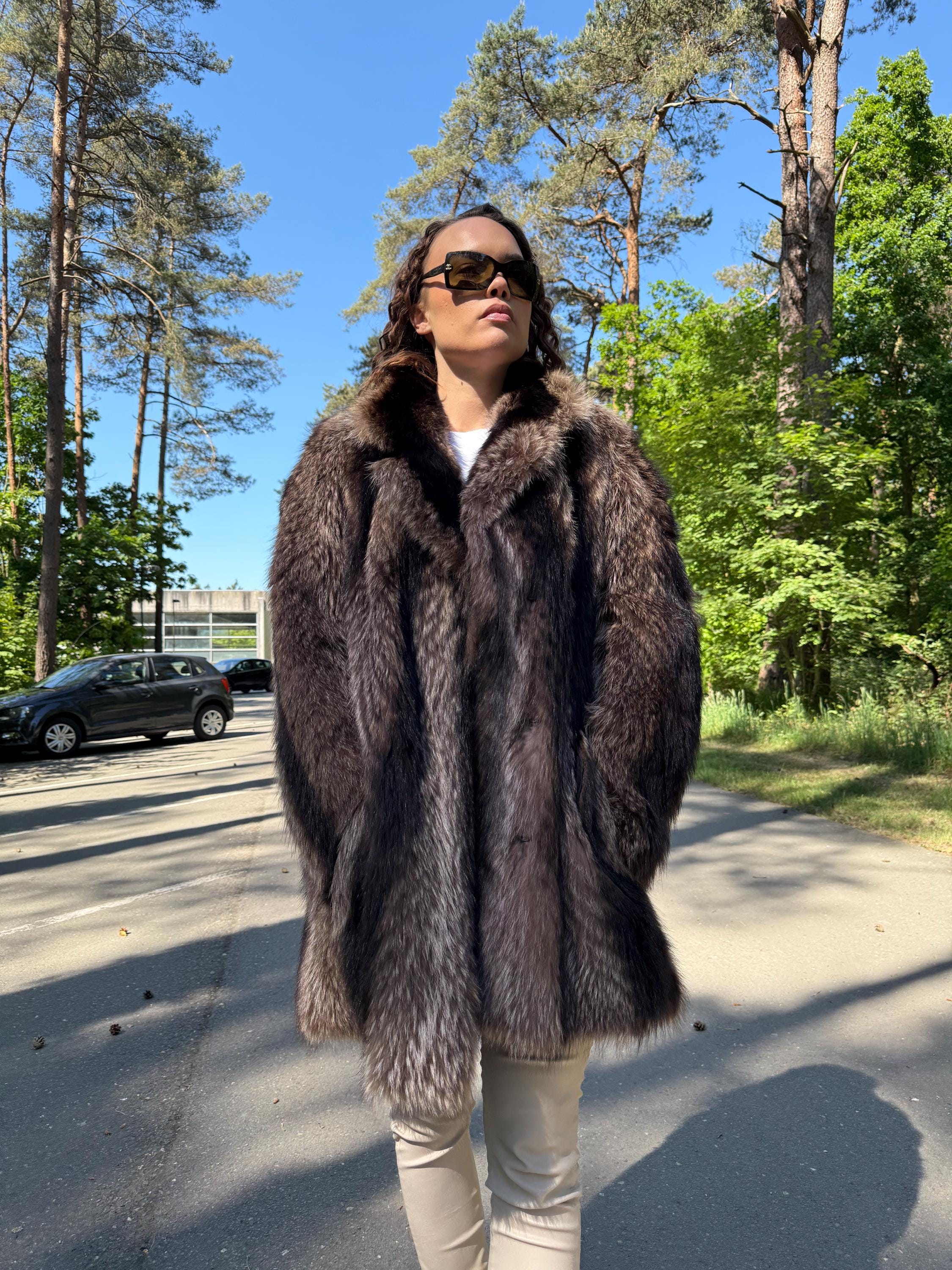 Soft Raccoon Fur Coat, XL Size, Fur Coat, Raccoon Fur Coat, Vintage Fur Coat, Thick Fur, Raccoon Fur Jacket, Real Fur Jacket, Real Fur Coat