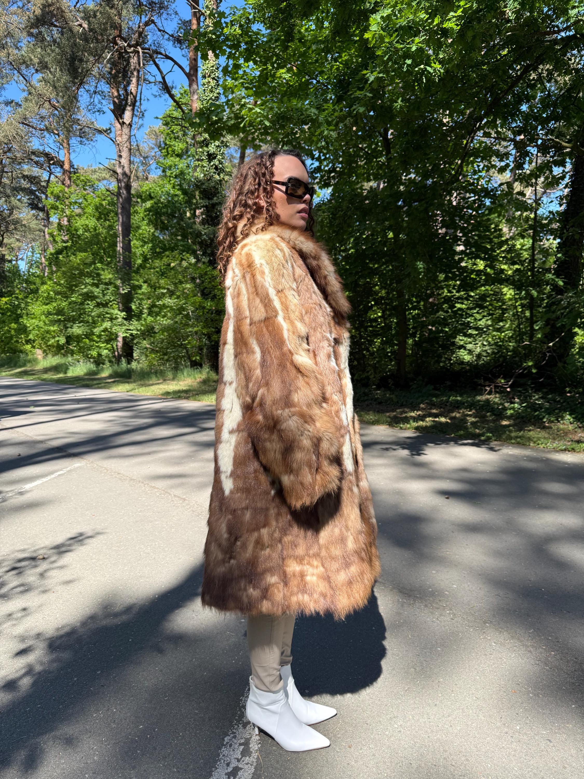 Marten Fur Coat, XXL Size, Long Fur Coat, Real Fur Coat, Vintage Fur Coat, Real Marten Fur, Brown Fur Coat, Pastel Fur Coat, Women's Coat