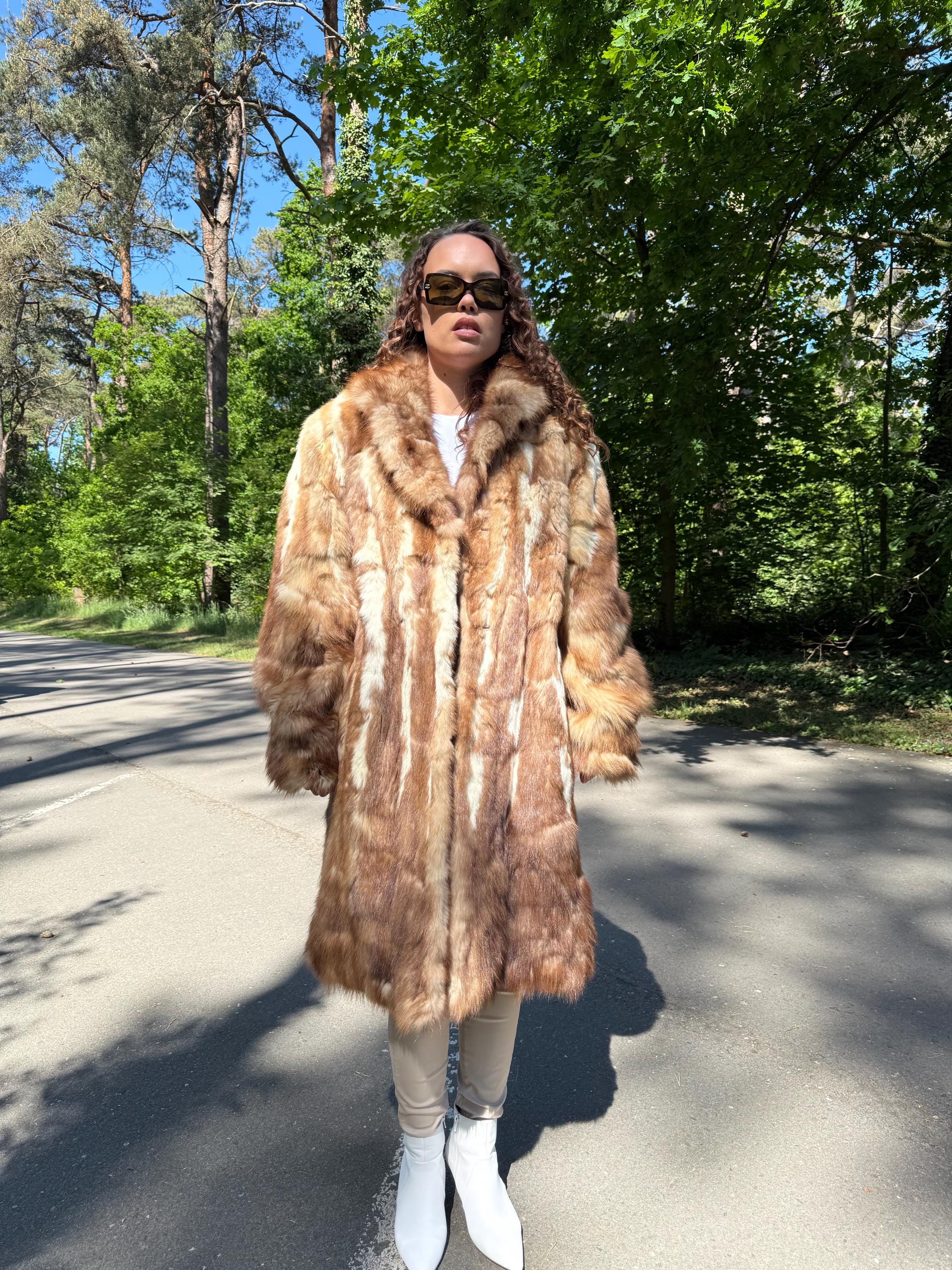 Marten Fur Coat, XXL Size, Long Fur Coat, Real Fur Coat, Vintage Fur Coat, Real Marten Fur, Brown Fur Coat, Pastel Fur Coat, Women's Coat