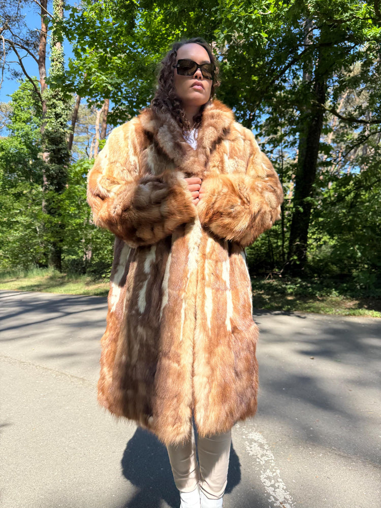 Marten Fur Coat, XXL Size, Long Fur Coat, Real Fur Coat, Vintage Fur Coat, Real Marten Fur, Brown Fur Coat, Pastel Fur Coat, Women's Coat