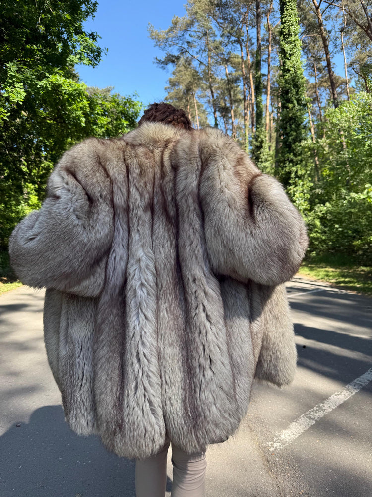 Fluffy Fox Fur Coat, XL Size, Real Fur Coat, Fox Fur Coat, Vintage Fur Coat, Women's Fur Coat, White Fox Fur, Grey Fox Fur Coat, Nordic Fox