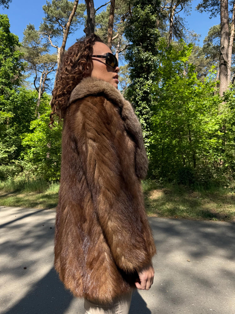 Mink Jacket with Fox Fur Collar, Medium Size, Very Rare Find and Eye Catching Design, Women's Luxury Fur Jacket, Genuine Mink Fur, Real Fox