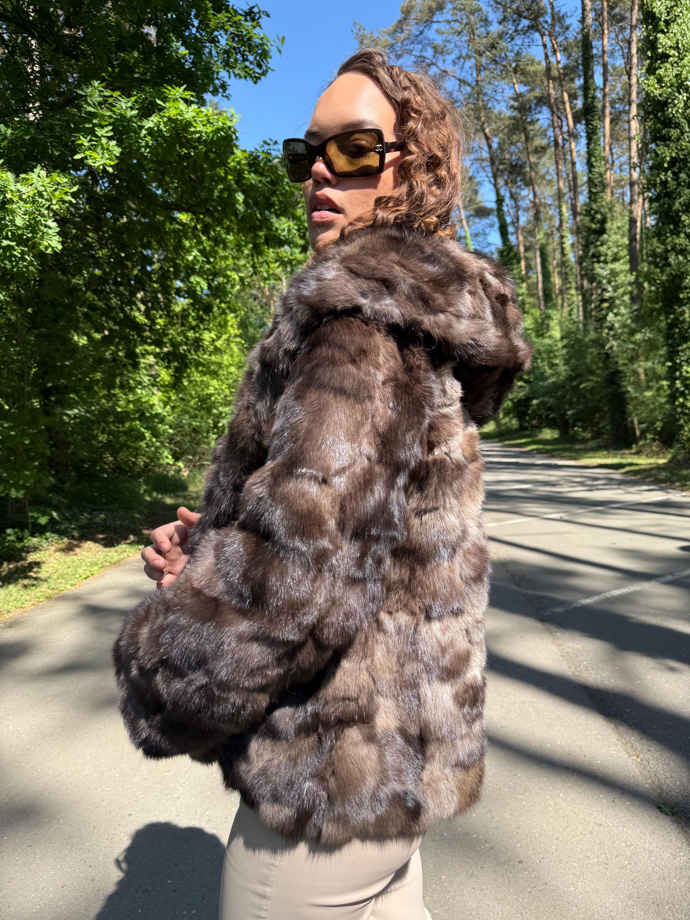 Genuine Sable Fur Jacket with Hoodie, M/L Size, Soft Eye-Catching, Rich Expensive Fur Jacket, Sable Fur for Women, Premium Fur, Luxurious