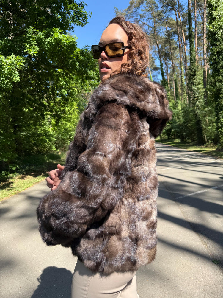 Genuine Sable Fur Jacket with Hoodie, M/L Size, Soft Eye-Catching, Rich Expensive Fur Jacket, Sable Fur for Women, Premium Fur, Luxurious