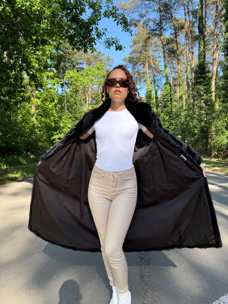 Saga Mink Fur Coat in Dark Brown, XL Size, Premium Selected Mink Fur Coat, Perfect for Elegant Style in Classic Fashion, Real Mink Fur Coat
