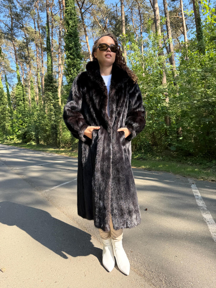 Saga Mink Fur Coat in Dark Brown, XL Size, Premium Selected Mink Fur Coat, Perfect for Elegant Style in Classic Fashion, Real Mink Fur Coat