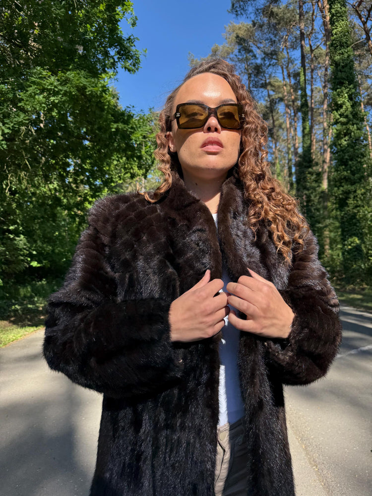 SAGA Mink Jacket in Natural Brown Color, Medium Size, Premium Quality Fur, Genuine Mink, Perfect Lining, Elegant & Luxurious Women's Jacket