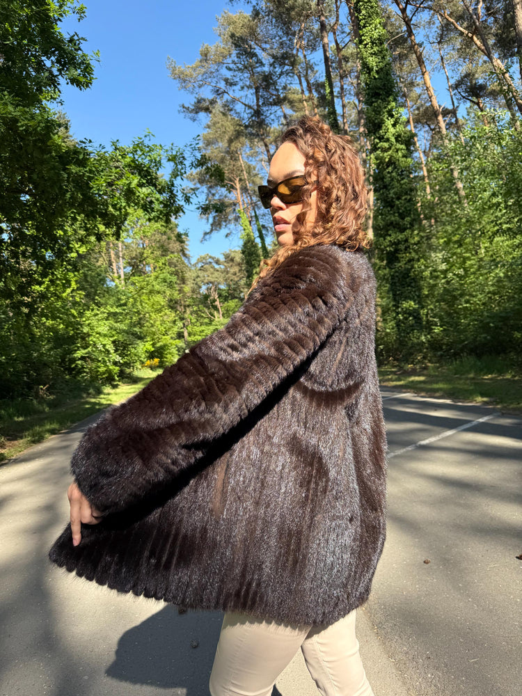 SAGA Mink Jacket in Natural Brown Color, Medium Size, Premium Quality Fur, Genuine Mink, Perfect Lining, Elegant & Luxurious Women's Jacket