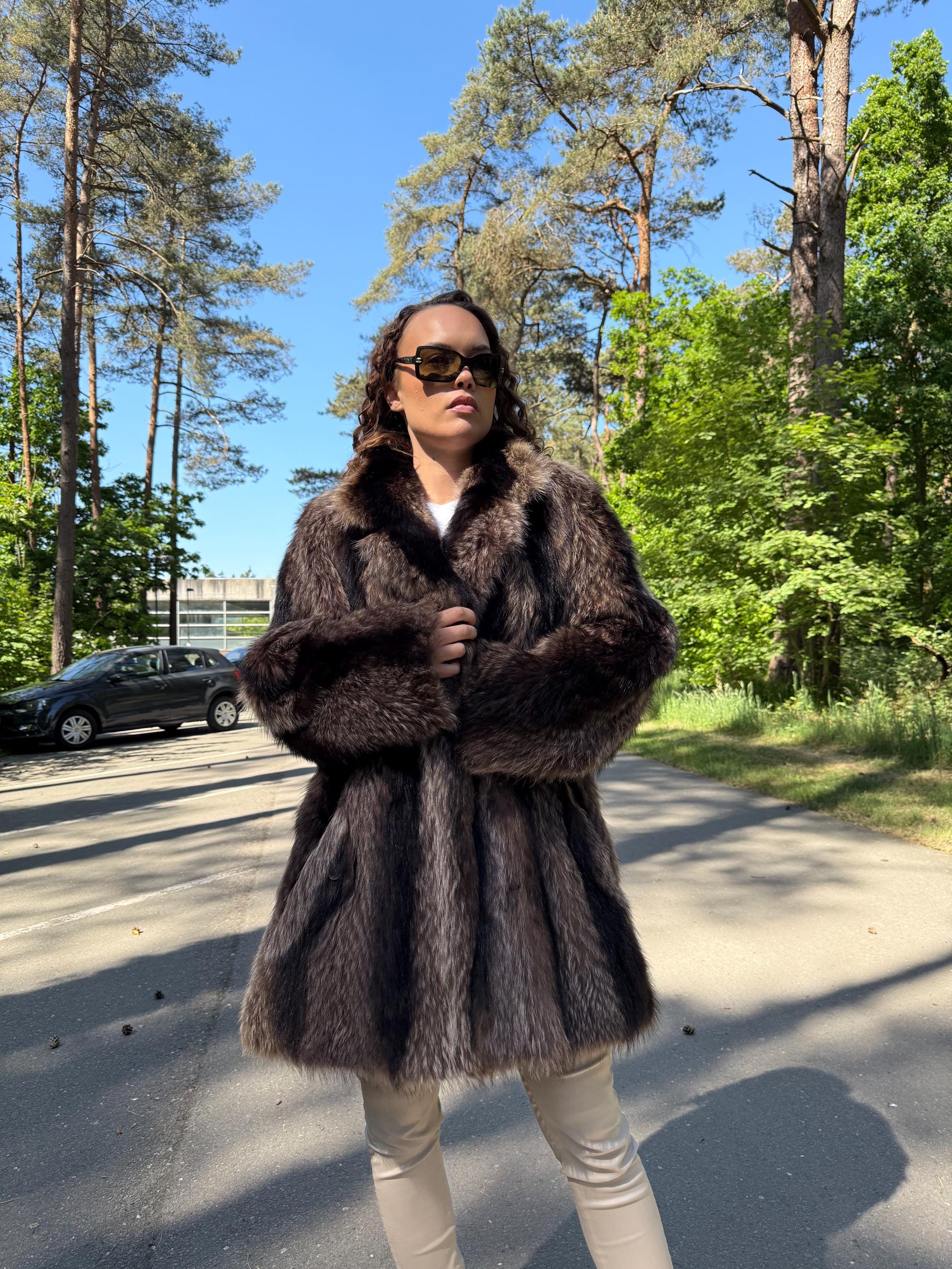 Soft Raccoon Fur Coat, XL Size, Fur Coat, Raccoon Fur Coat, Vintage Fur Coat, Thick Fur, Raccoon Fur Jacket, Real Fur Jacket, Real Fur Coat