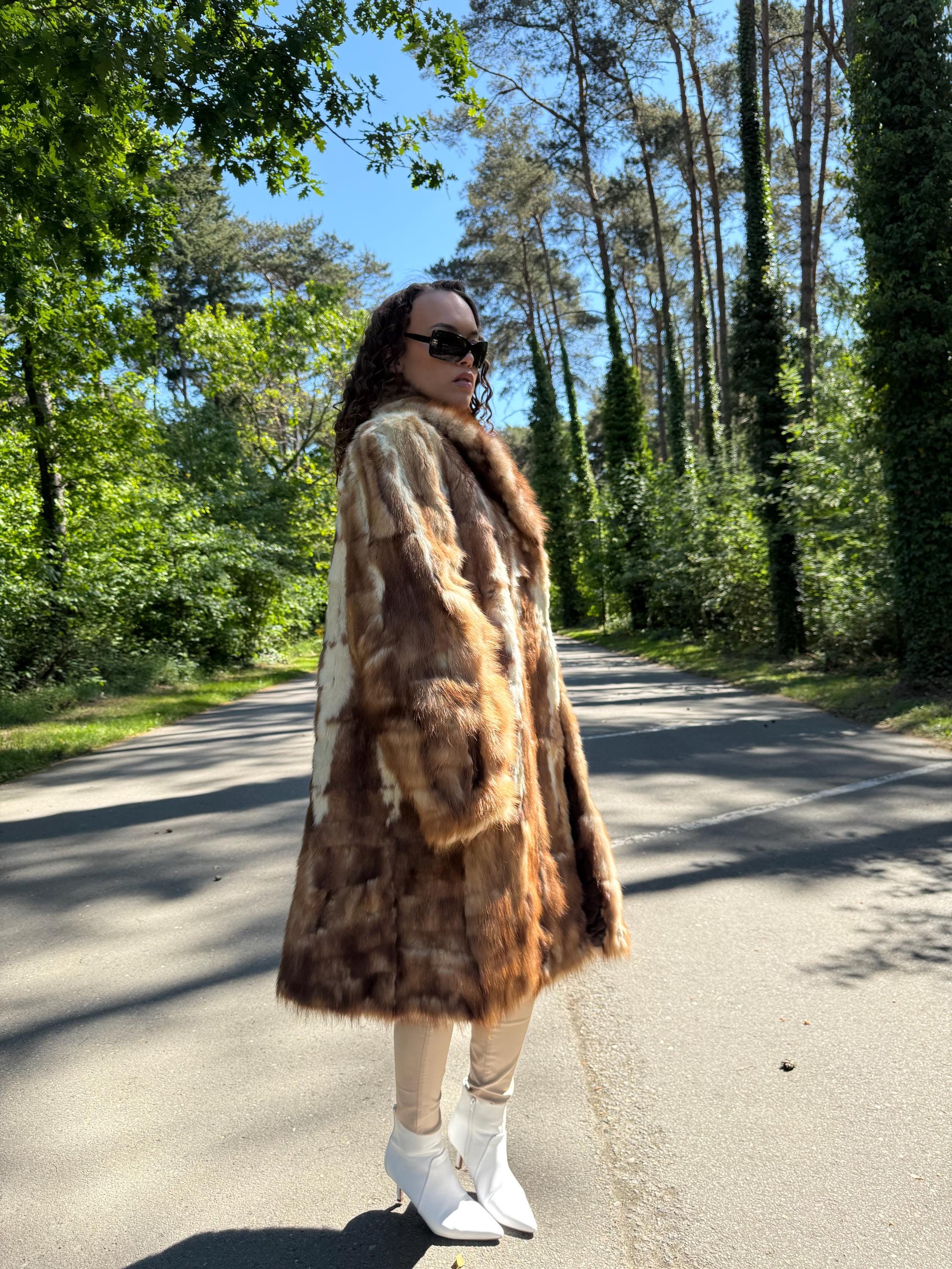 Marten Fur Coat, XXL Size, Long Fur Coat, Real Fur Coat, Vintage Fur Coat, Real Marten Fur, Brown Fur Coat, Pastel Fur Coat, Women's Coat