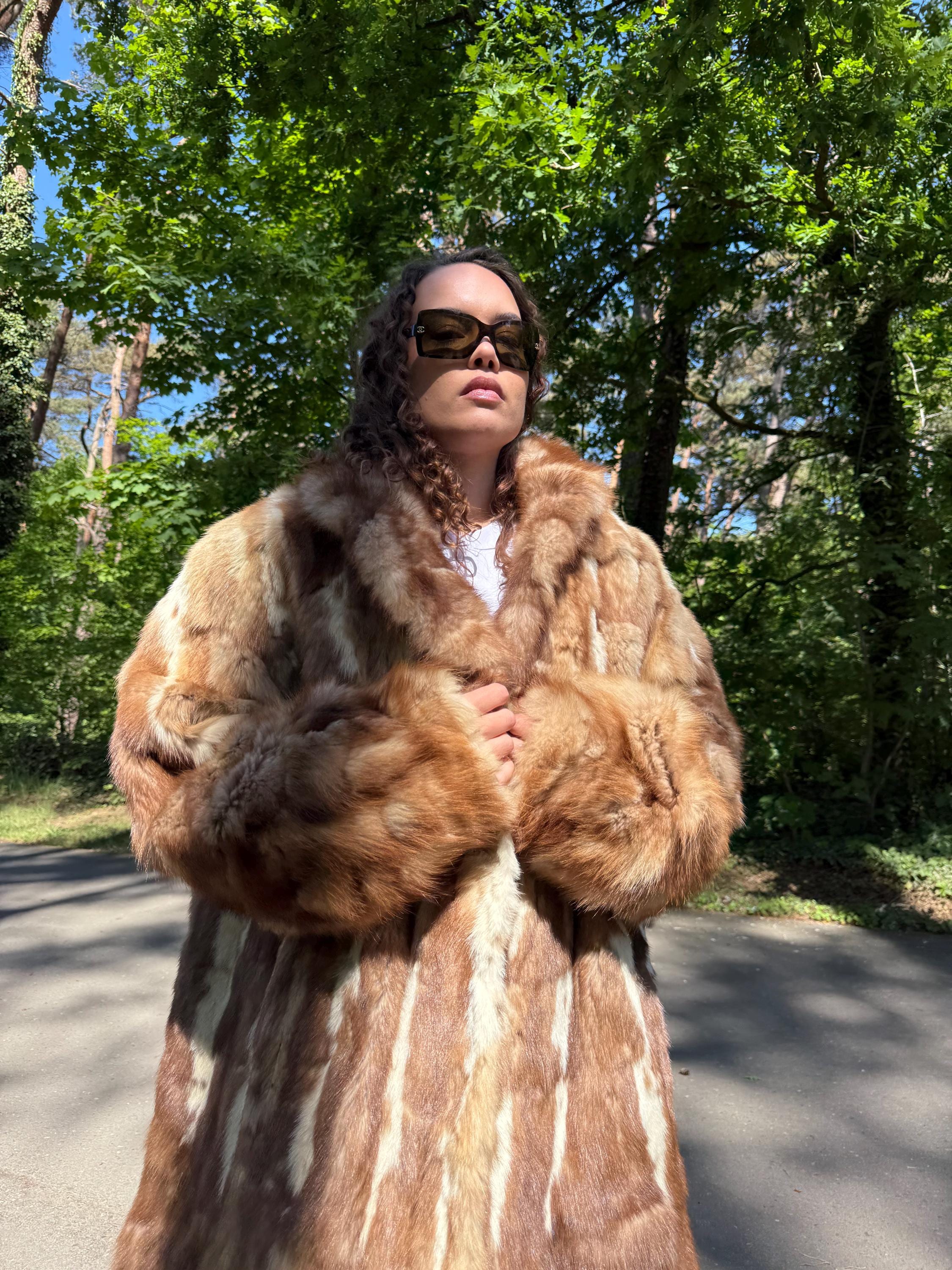 Marten Fur Coat, XXL Size, Long Fur Coat, Real Fur Coat, Vintage Fur Coat, Real Marten Fur, Brown Fur Coat, Pastel Fur Coat, Women's Coat