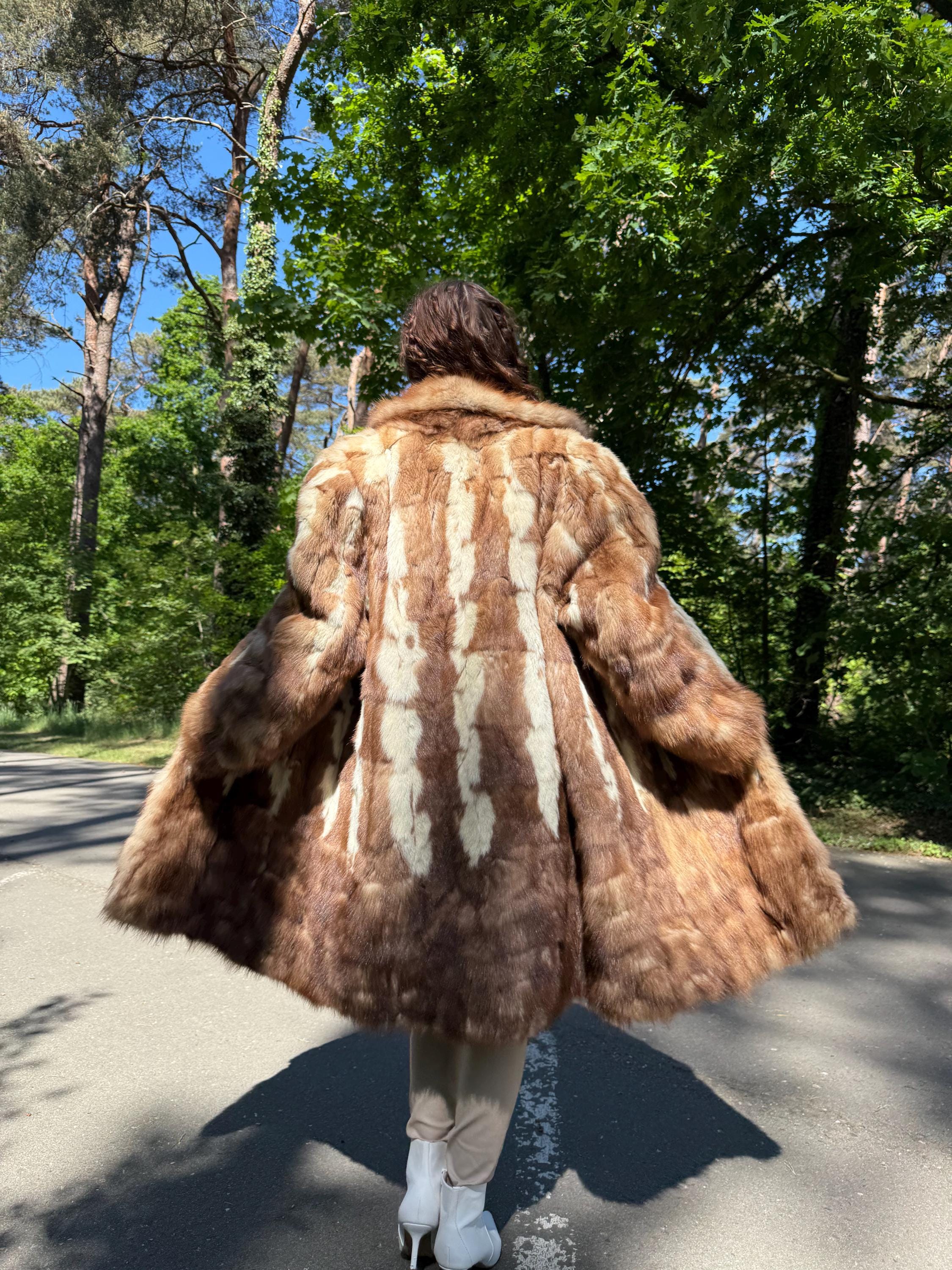 Marten Fur Coat, XXL Size, Long Fur Coat, Real Fur Coat, Vintage Fur Coat, Real Marten Fur, Brown Fur Coat, Pastel Fur Coat, Women's Coat