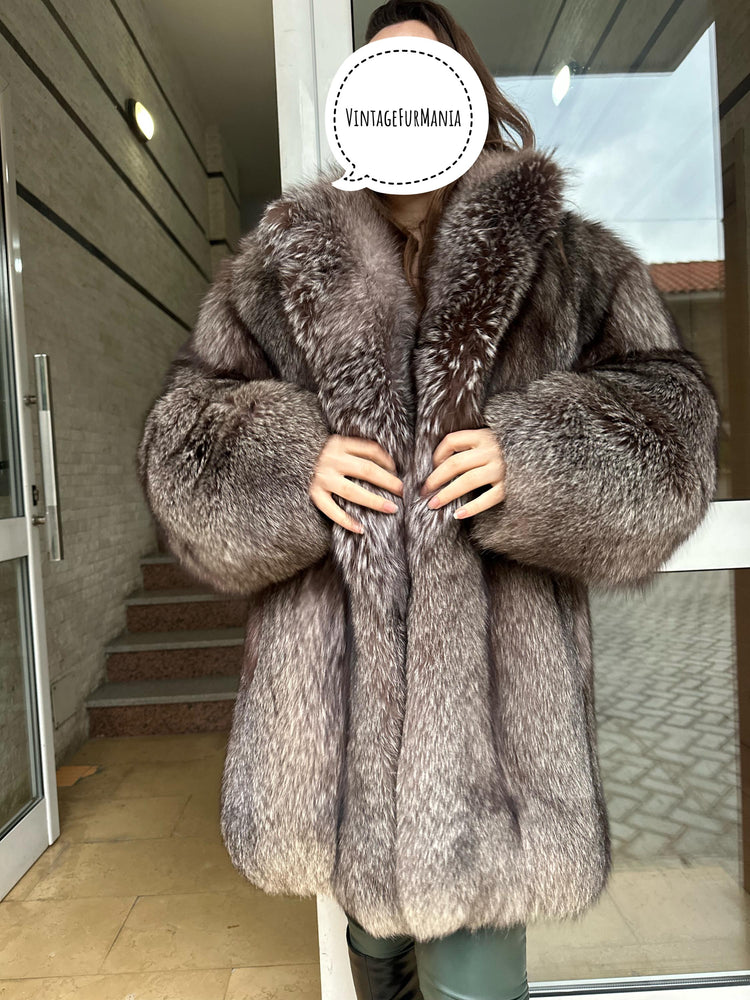 Crystal Fox Fur Coat, XL Size, Fox Fur Coat, Real Fur Coat, Women's Fur Coat, Fox Coat, Soft Fur Coat, Soft Fox Fur, Vintage Fur Coat, Real