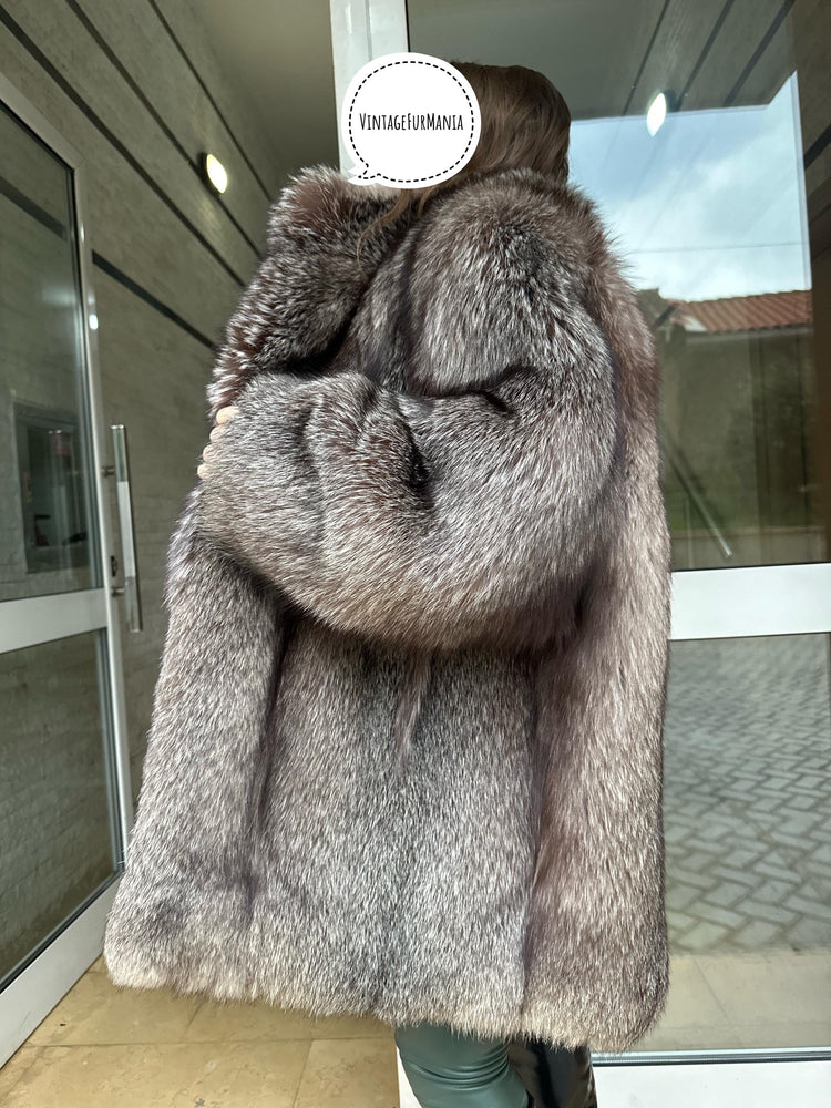 Crystal Fox Fur Coat, XL Size, Fox Fur Coat, Real Fur Coat, Women's Fur Coat, Fox Coat, Soft Fur Coat, Soft Fox Fur, Vintage Fur Coat, Real