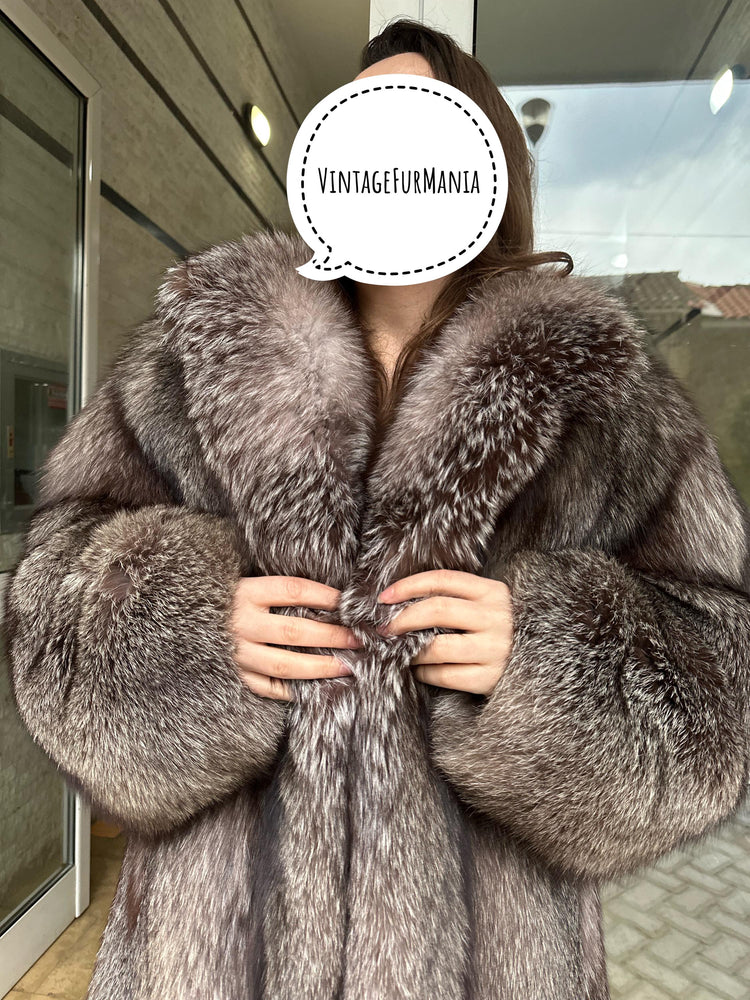 Crystal Fox Fur Coat, XL Size, Fox Fur Coat, Real Fur Coat, Women's Fur Coat, Fox Coat, Soft Fur Coat, Soft Fox Fur, Vintage Fur Coat, Real