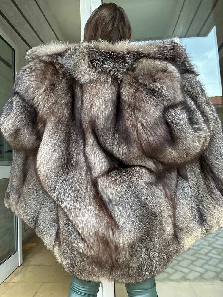 Crystal Fox Fur Coat, XL Size, Fox Fur Coat, Real Fur Coat, Women's Fur Coat, Fox Coat, Soft Fur Coat, Soft Fox Fur, Vintage Fur Coat, Real
