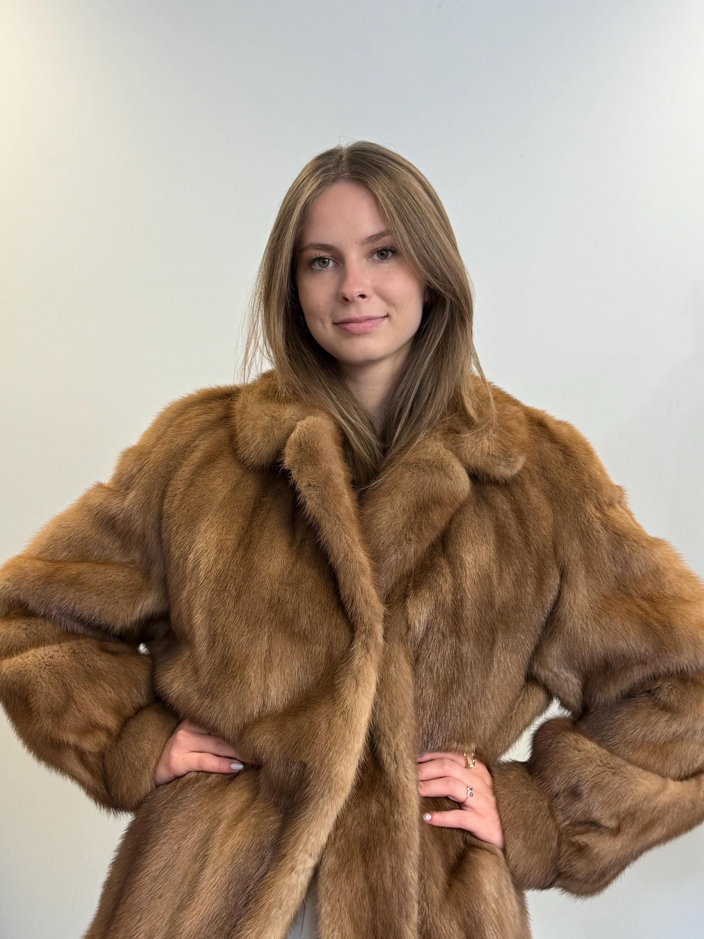 Light Brown Mink Fur Coat, XL Size, Pastel Mink Coat, Brown Mink Coat, Women's Fur Coat, Vintage Fur Coat, Real Fur Coat, Pastel Mink Fur