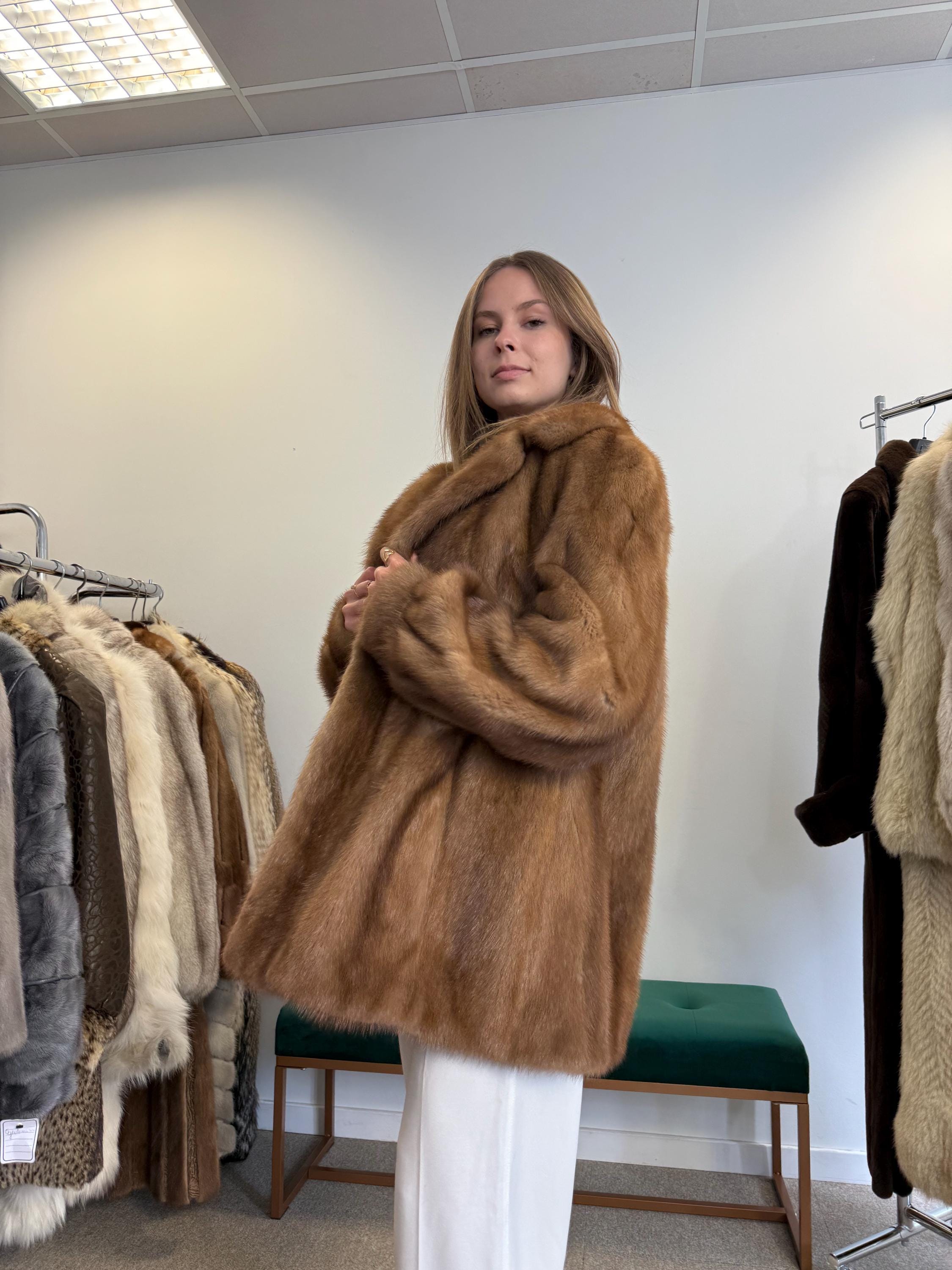 Light Brown Mink Fur Coat, XL Size, Pastel Mink Coat, Brown Mink Coat, Women's Fur Coat, Vintage Fur Coat, Real Fur Coat, Pastel Mink Fur