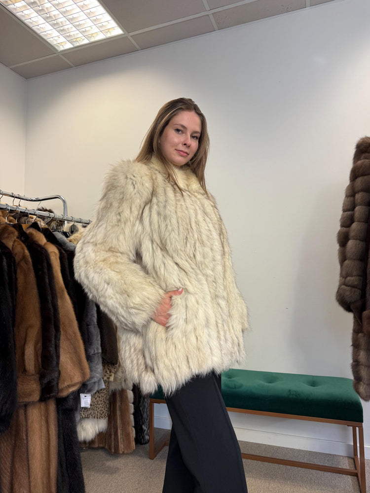 White Fox Fur Jacket, Medium Size, Saga Fox Jacket, Real Fox Fur Coat, Fox Fur Coat, Vintage Fur Coat, Women's Fur Jacket, Outlet Fur Coat