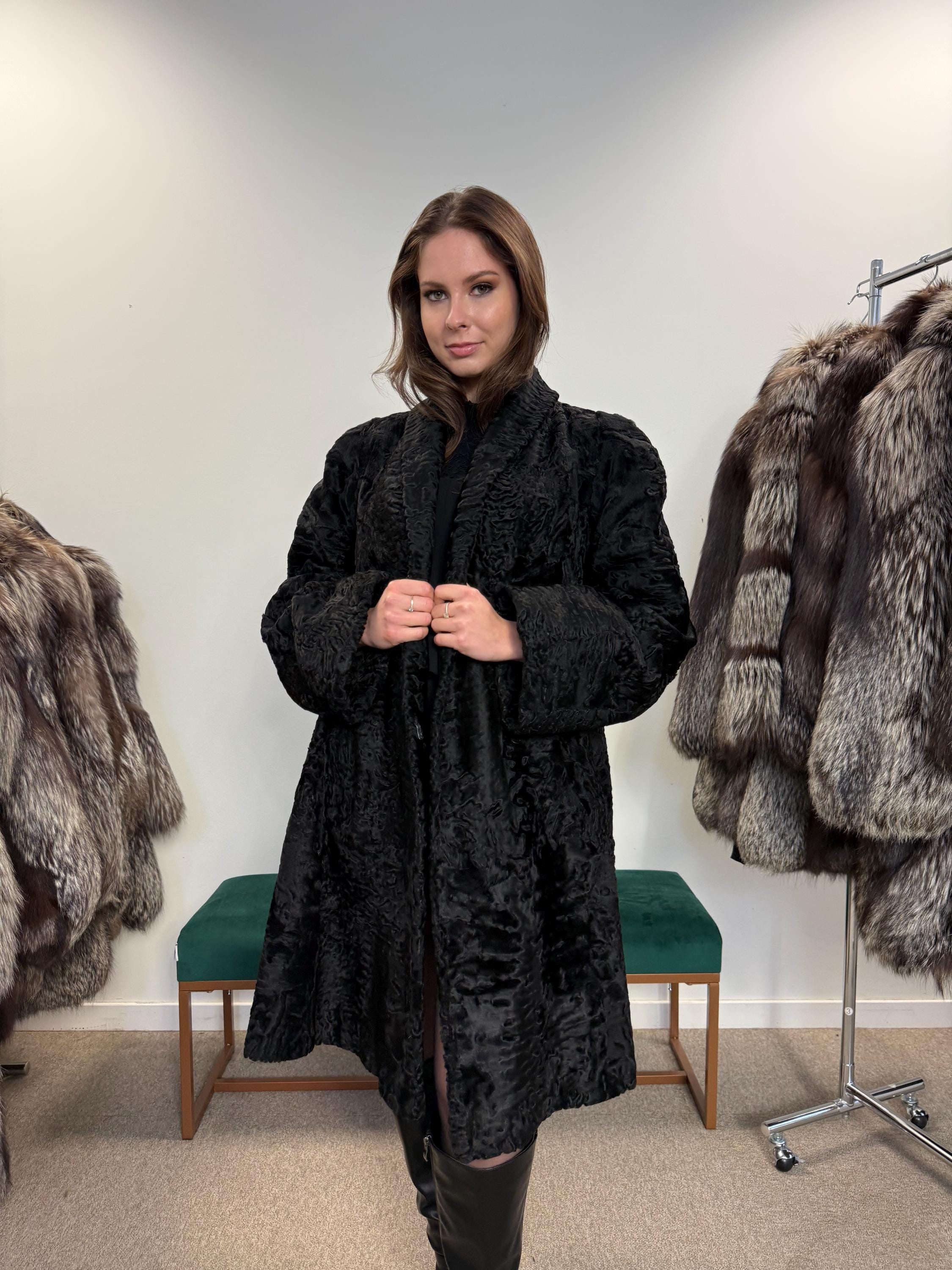 Black Astrakhan Fur Coat, XL Size, Women's Fur Coat, Swakara Astrakhan Fur Coat, Real Astrakhan Fur, Real Fur Coat, Vintage Fur Coat, Fur