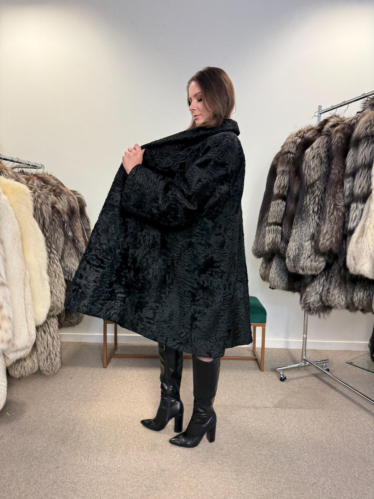 Black Astrakhan Fur Coat, XL Size, Women's Fur Coat, Swakara Astrakhan Fur Coat, Real Astrakhan Fur, Real Fur Coat, Vintage Fur Coat, Fur