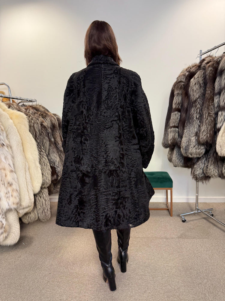 Black Astrakhan Fur Coat, XL Size, Women's Fur Coat, Swakara Astrakhan Fur Coat, Real Astrakhan Fur, Real Fur Coat, Vintage Fur Coat, Fur