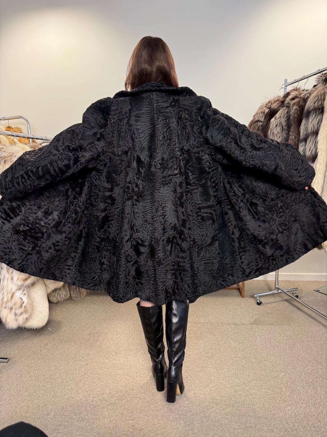 Black Astrakhan Fur Coat, XL Size, Women's Fur Coat, Swakara Astrakhan Fur Coat, Real Astrakhan Fur, Real Fur Coat, Vintage Fur Coat, Fur