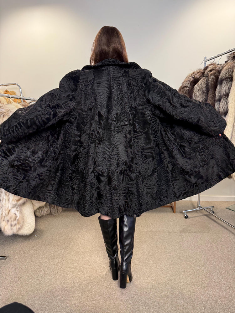 Black Astrakhan Fur Coat, XL Size, Women's Fur Coat, Swakara Astrakhan Fur Coat, Real Astrakhan Fur, Real Fur Coat, Vintage Fur Coat, Fur