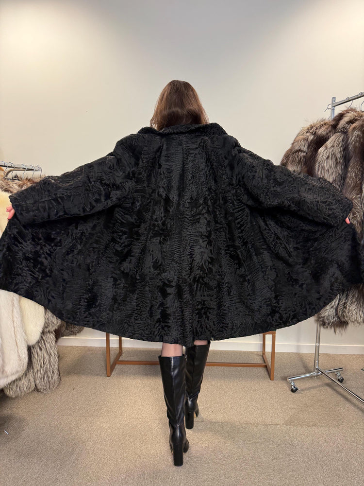Black Astrakhan Fur Coat, XL Size, Women's Fur Coat, Swakara Astrakhan Fur Coat, Real Astrakhan Fur, Real Fur Coat, Vintage Fur Coat, Fur