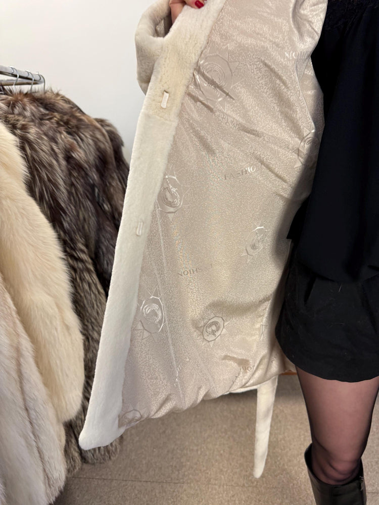 Sheared Rex Rabbit with Mink Fur Coat, Large Size, White Rabbit Fur Coat, White Mink Fur Coat, Vintage Fur Coat, Women's Coat, New Fur Coat