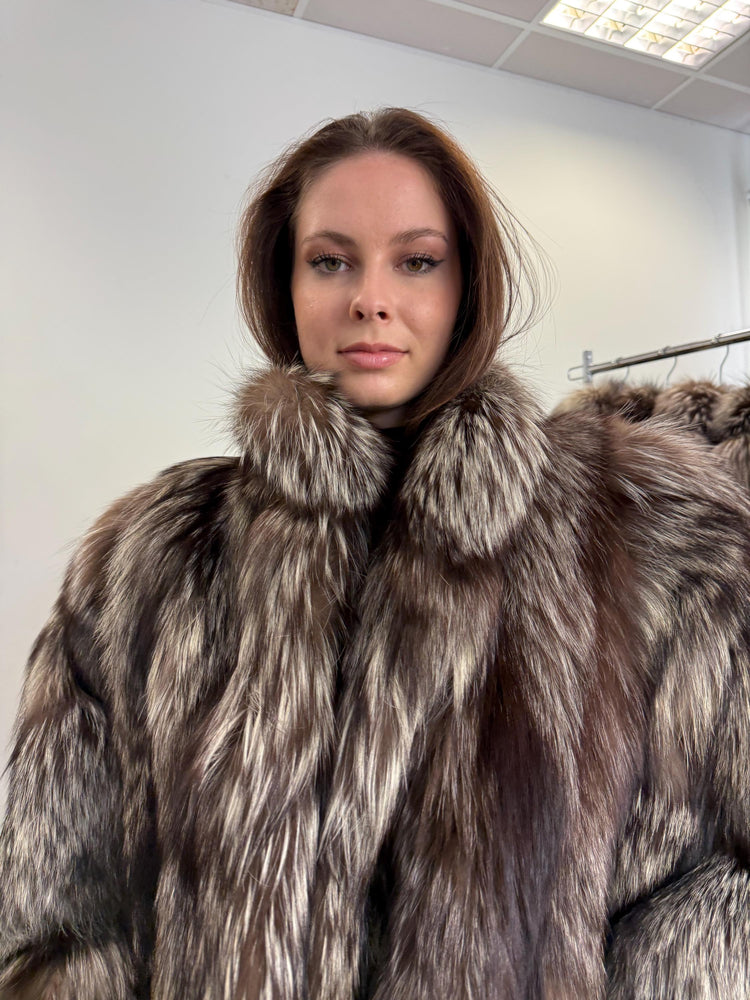 Fluffy Silver Fox Coat, Large Size, Real Fur Coat, Vintage Fox Fur, Silver Fox Fur Coat, Womens Fur Coat, Real Fox, Nordic Fox, Elegant Coat