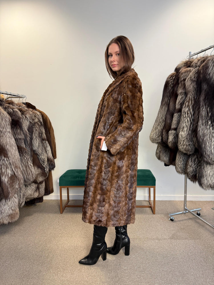 Mink Fur Coat with Mink Pieces, Large Size, Brown Mink Coat, Long Mink Coat, Thick Fur Coat, Vintage Fur Coat, Real Fur Coat, Fur Coat Women