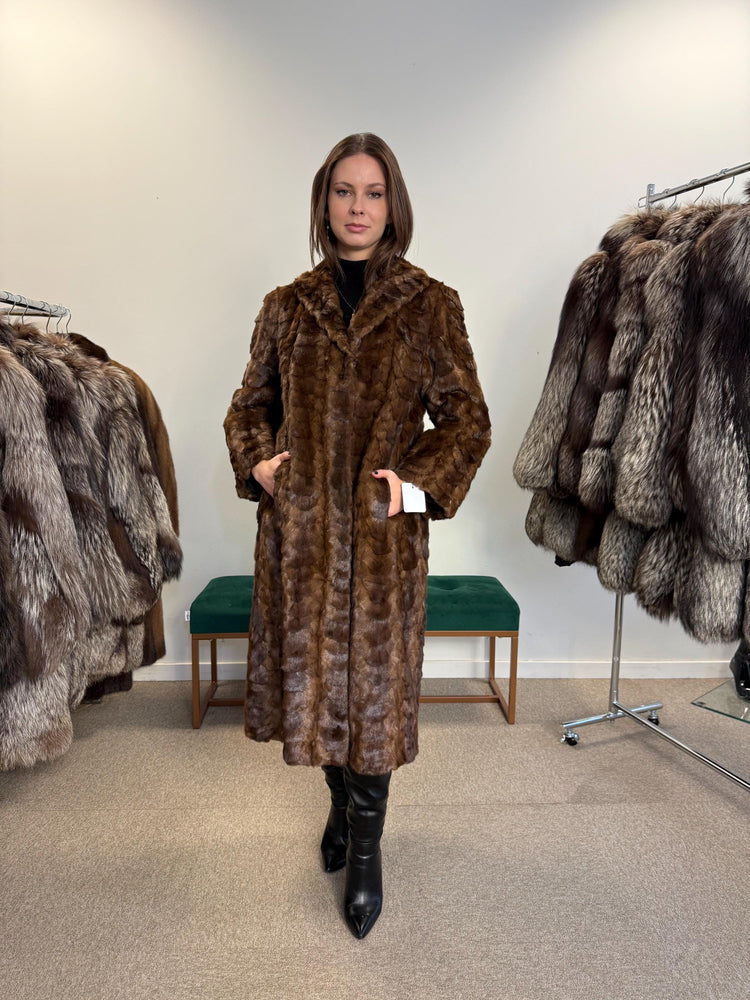 Mink Fur Coat with Mink Pieces, Large Size, Brown Mink Coat, Long Mink Coat, Thick Fur Coat, Vintage Fur Coat, Real Fur Coat, Fur Coat Women