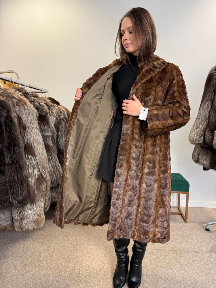Mink Fur Coat with Mink Pieces, Large Size, Brown Mink Coat, Long Mink Coat, Thick Fur Coat, Vintage Fur Coat, Real Fur Coat, Fur Coat Women