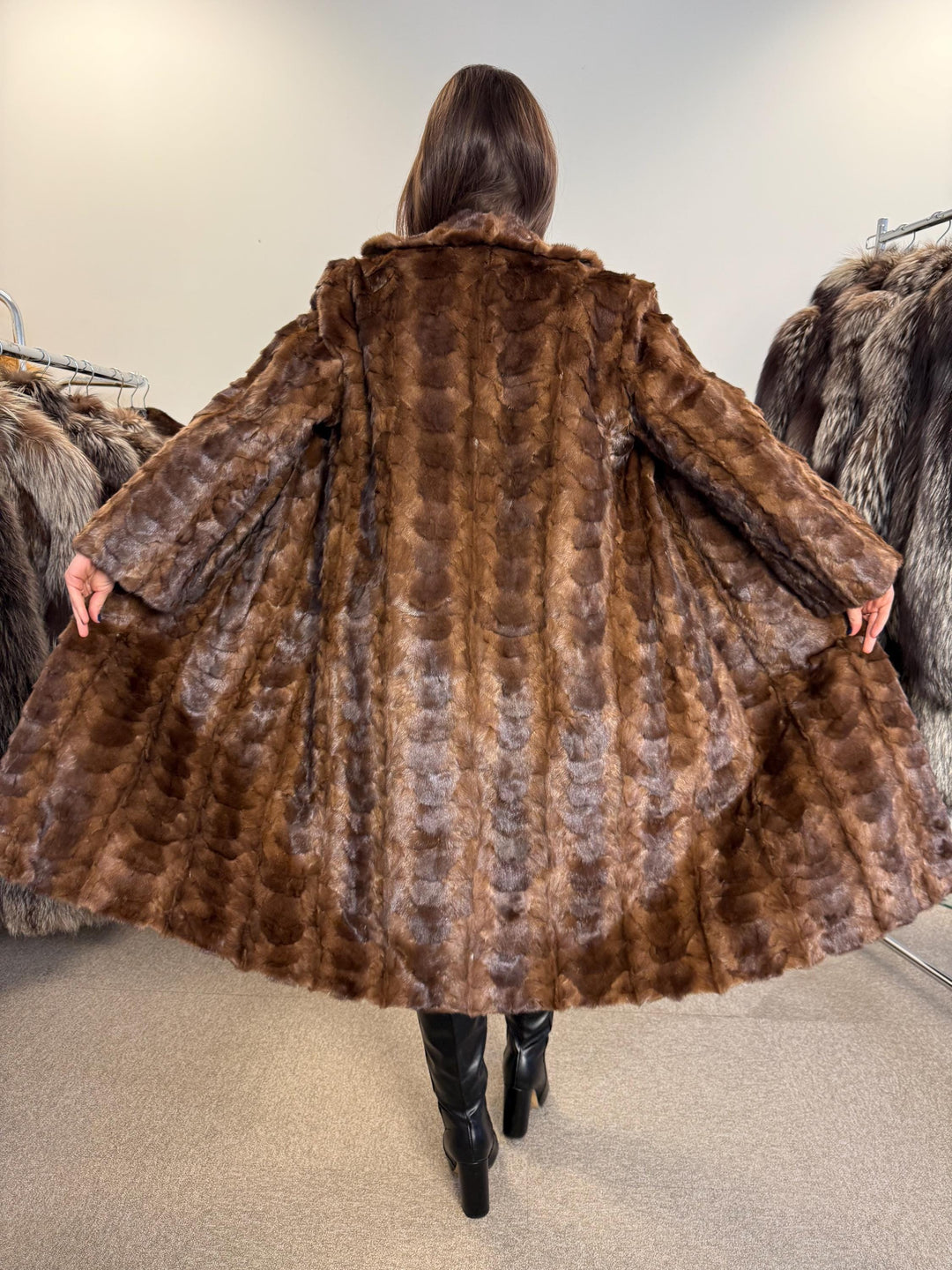 Mink Fur Coat with Mink Pieces, Large Size, Brown Mink Coat, Long Mink Coat, Thick Fur Coat, Vintage Fur Coat, Real Fur Coat, Fur Coat Women