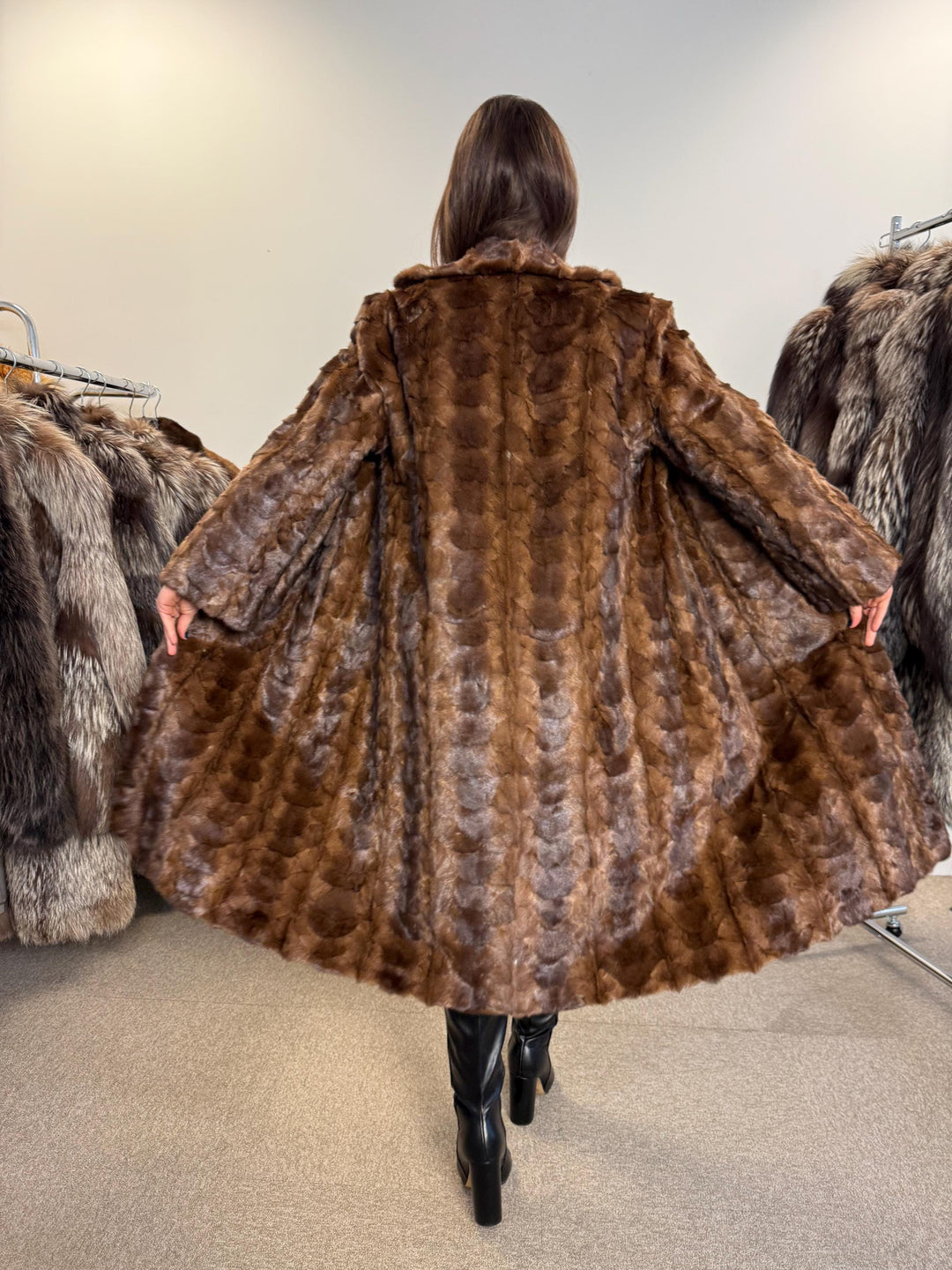 Mink Fur Coat with Mink Pieces, Large Size, Brown Mink Coat, Long Mink Coat, Thick Fur Coat, Vintage Fur Coat, Real Fur Coat, Fur Coat Women