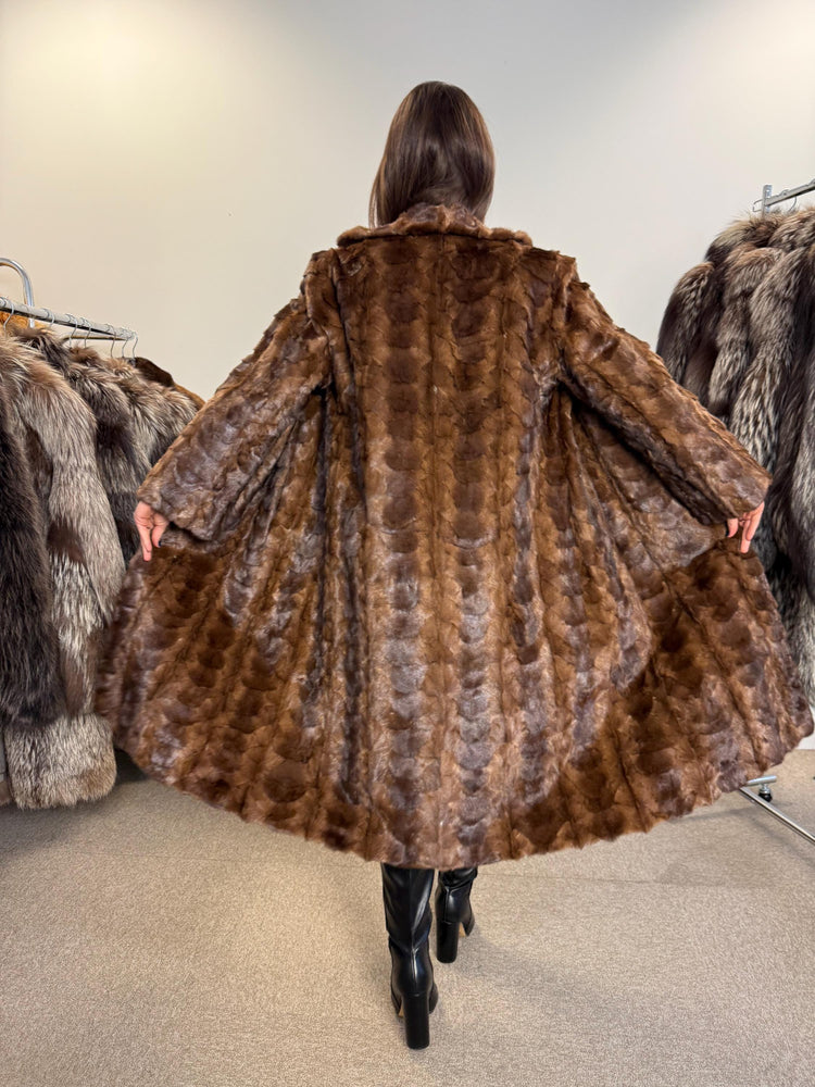 Mink Fur Coat with Mink Pieces, Large Size, Brown Mink Coat, Long Mink Coat, Thick Fur Coat, Vintage Fur Coat, Real Fur Coat, Fur Coat Women