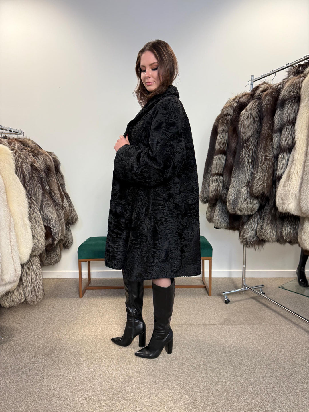 Black Astrakhan Fur Coat, XL Size, Women's Fur Coat, Swakara Astrakhan Fur Coat, Real Astrakhan Fur, Real Fur Coat, Vintage Fur Coat, Fur