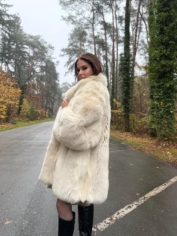 Arctic Fox Fur Coat, Large Size, Real White Fox Fur, Soft Fur Coat, Fox Fur Coat, Real Polar Fox Fur, Real Fur Coat, Fluffy Fox Fur Coat