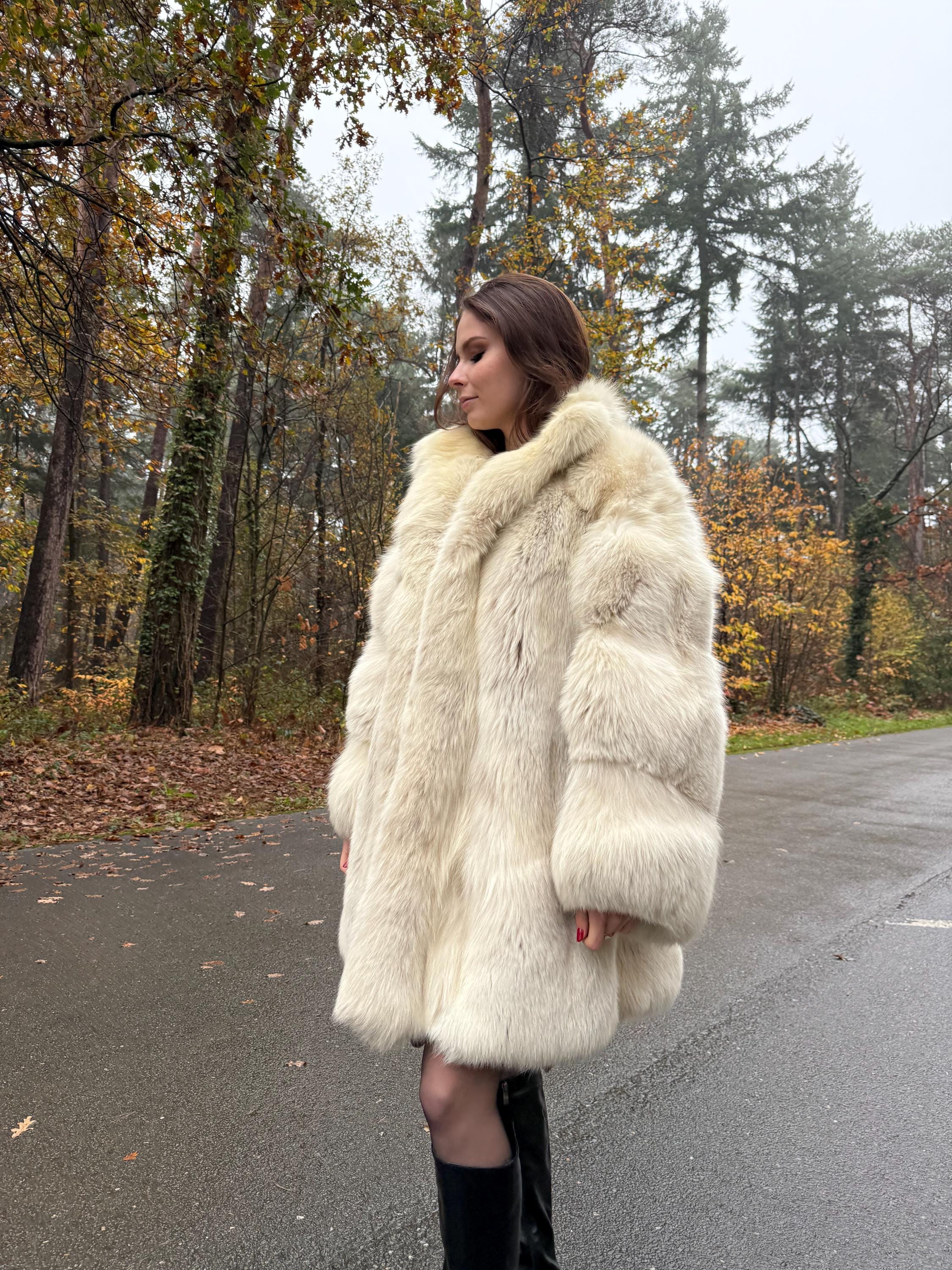 Arctic Fox Fur Coat, Large Size, Real White Fox Fur, Soft Fur Coat, Fox Fur Coat, Real Polar Fox Fur, Real Fur Coat, Fluffy Fox Fur Coat