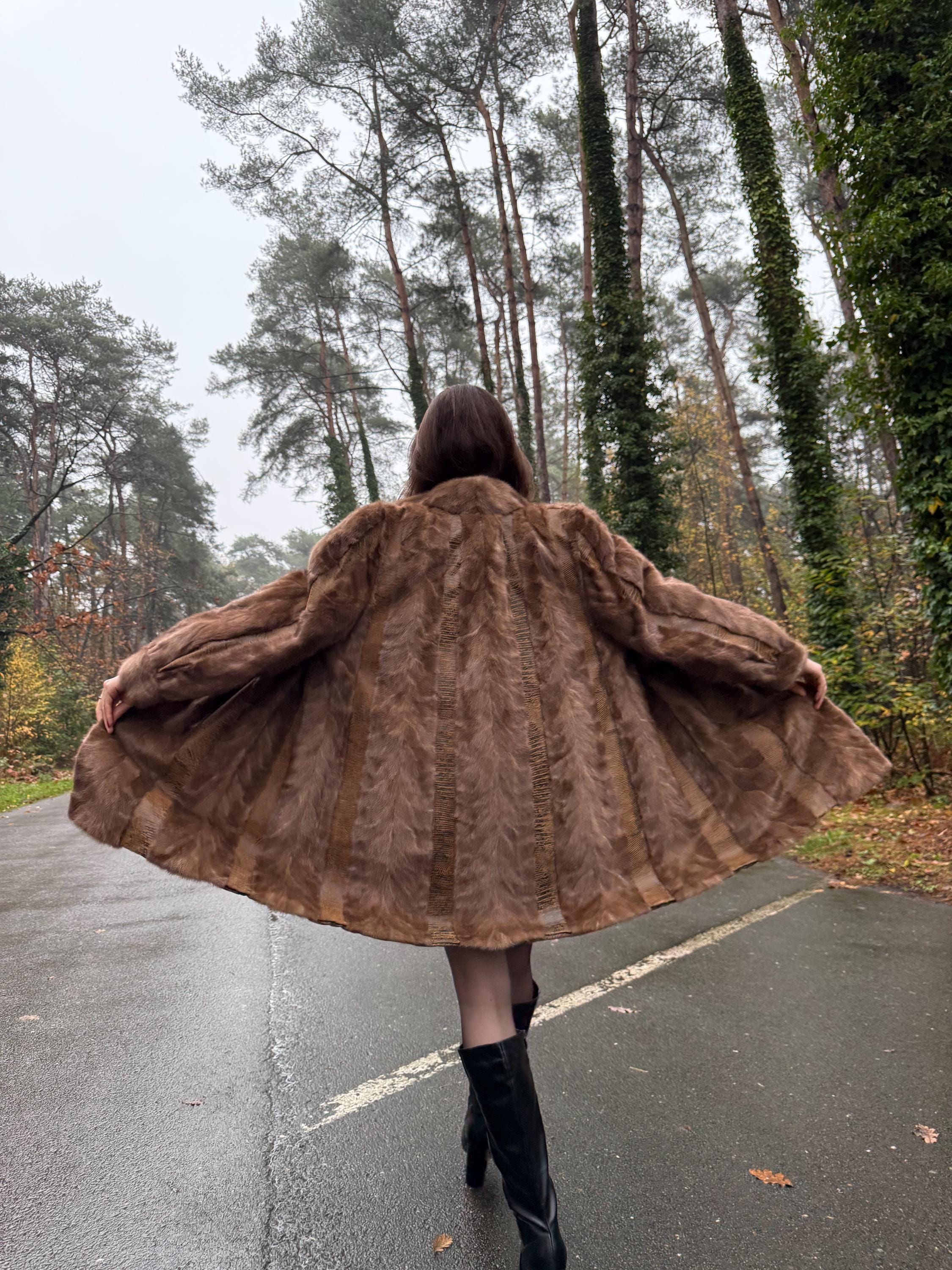 Mink Leather Fur Coat, XL Size, Vintage Fur Coat, Pastel Mink Coat, Women's Fur Coat, Mink Fur, Real Fur Coat, Mink Coat, Thick Mink Coat