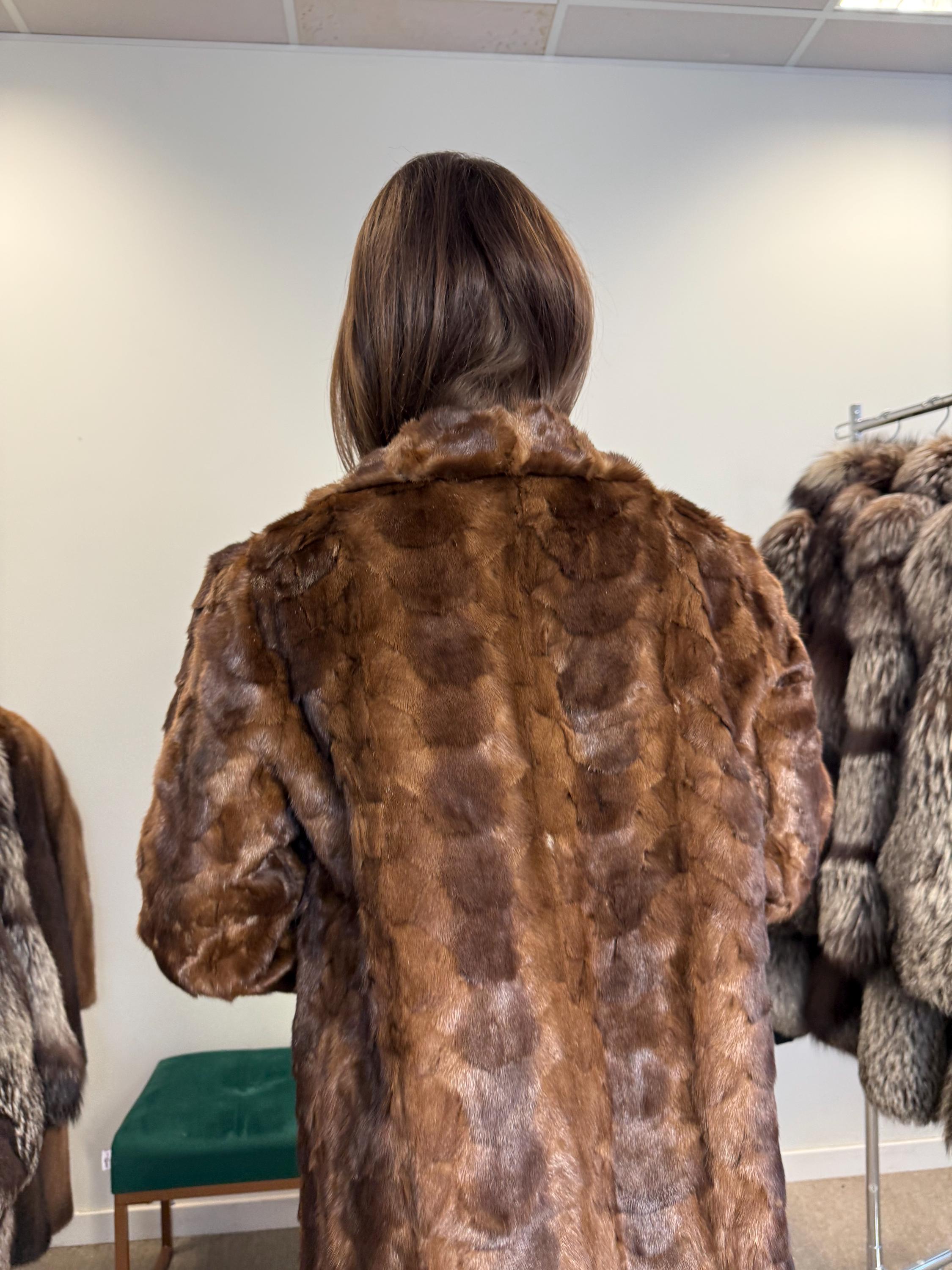 Mink Fur Coat with Mink Pieces, Large Size, Brown Mink Coat, Long Mink Coat, Thick Fur Coat, Vintage Fur Coat, Real Fur Coat, Fur Coat Women