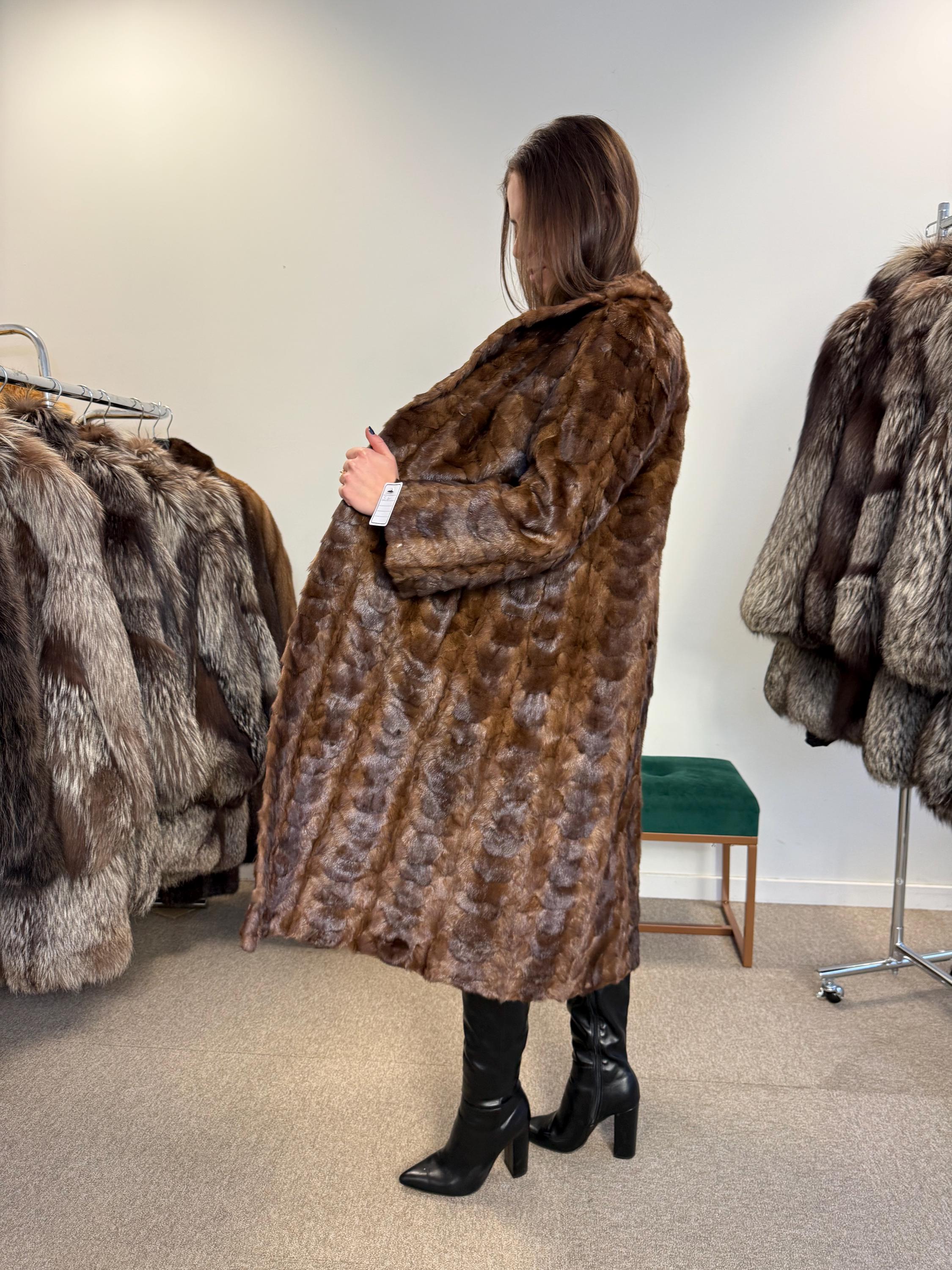Mink Fur Coat with Mink Pieces, Large Size, Brown Mink Coat, Long Mink Coat, Thick Fur Coat, Vintage Fur Coat, Real Fur Coat, Fur Coat Women