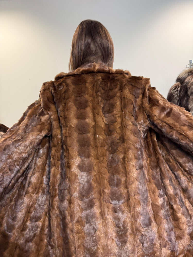 Mink Fur Coat with Mink Pieces, Large Size, Brown Mink Coat, Long Mink Coat, Thick Fur Coat, Vintage Fur Coat, Real Fur Coat, Fur Coat Women