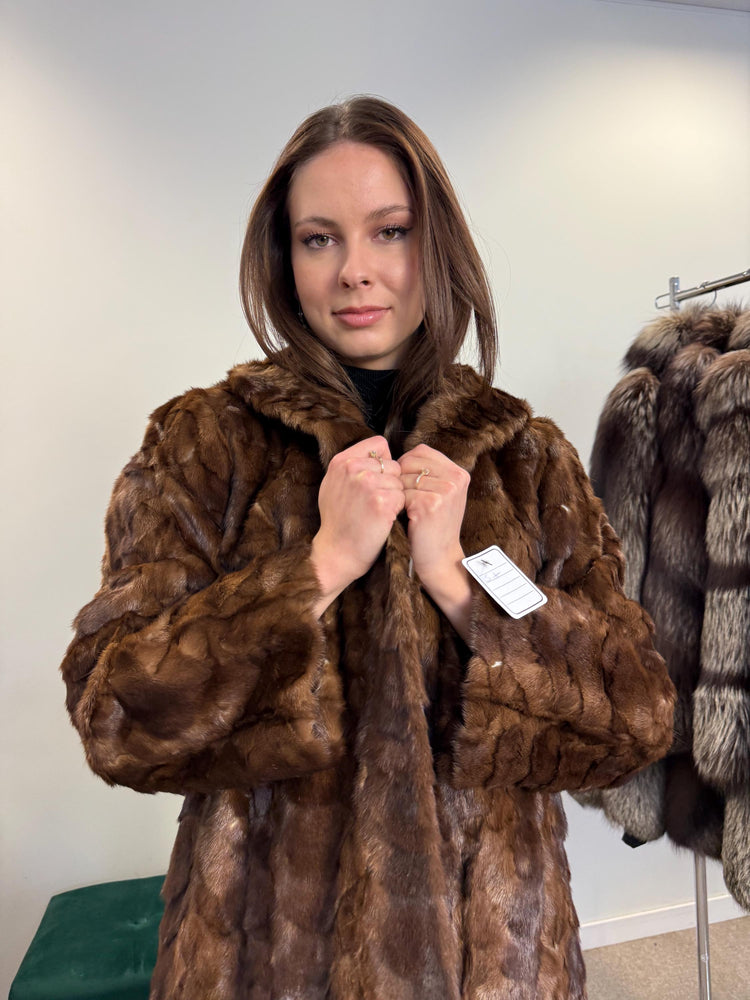 Mink Fur Coat with Mink Pieces, Large Size, Brown Mink Coat, Long Mink Coat, Thick Fur Coat, Vintage Fur Coat, Real Fur Coat, Fur Coat Women