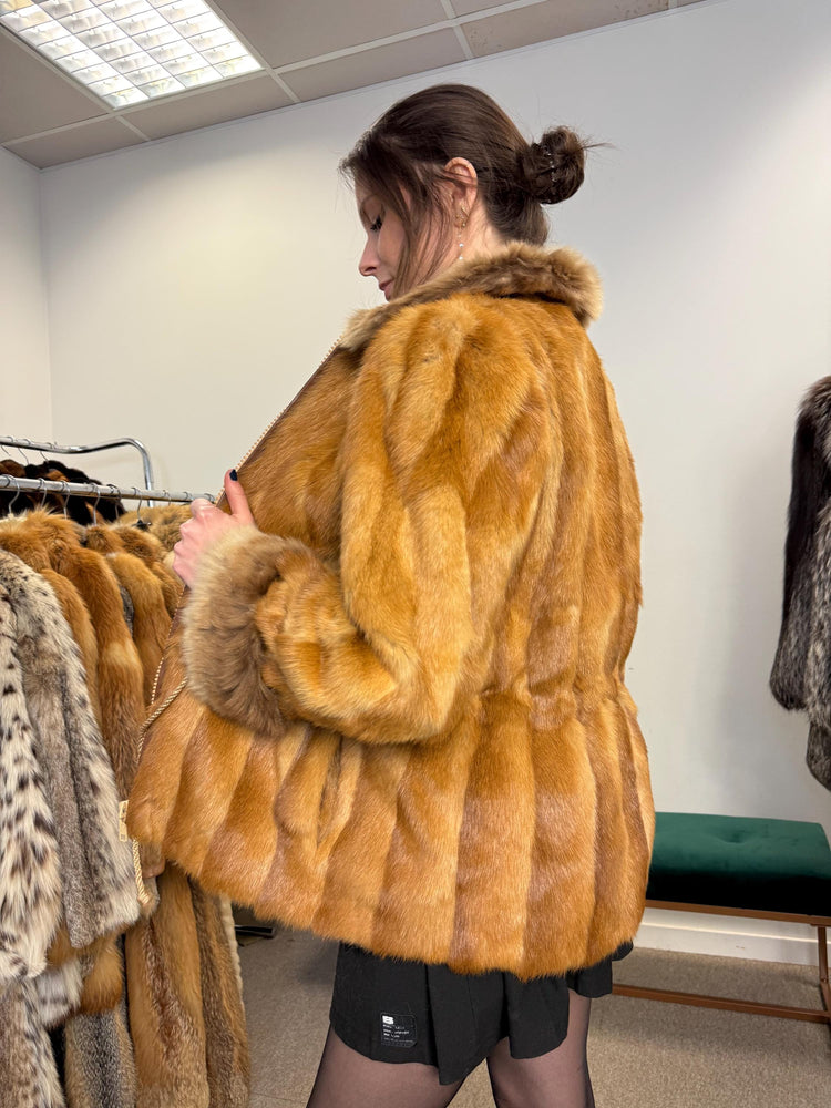 Golden Mink Fur Jacket, S/M Size, Lamb Fur Collar, Mink Fur Jacket, Real Fur Jacket, Vintage Fur Coat, Women's Fur Jacket, Mink, Golden Mink