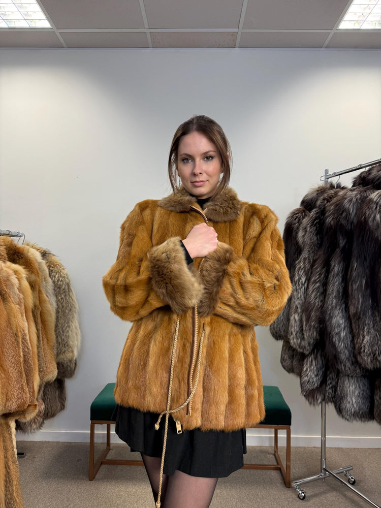 Golden Mink Fur Jacket, S/M Size, Lamb Fur Collar, Mink Fur Jacket, Real Fur Jacket, Vintage Fur Coat, Women's Fur Jacket, Mink, Golden Mink