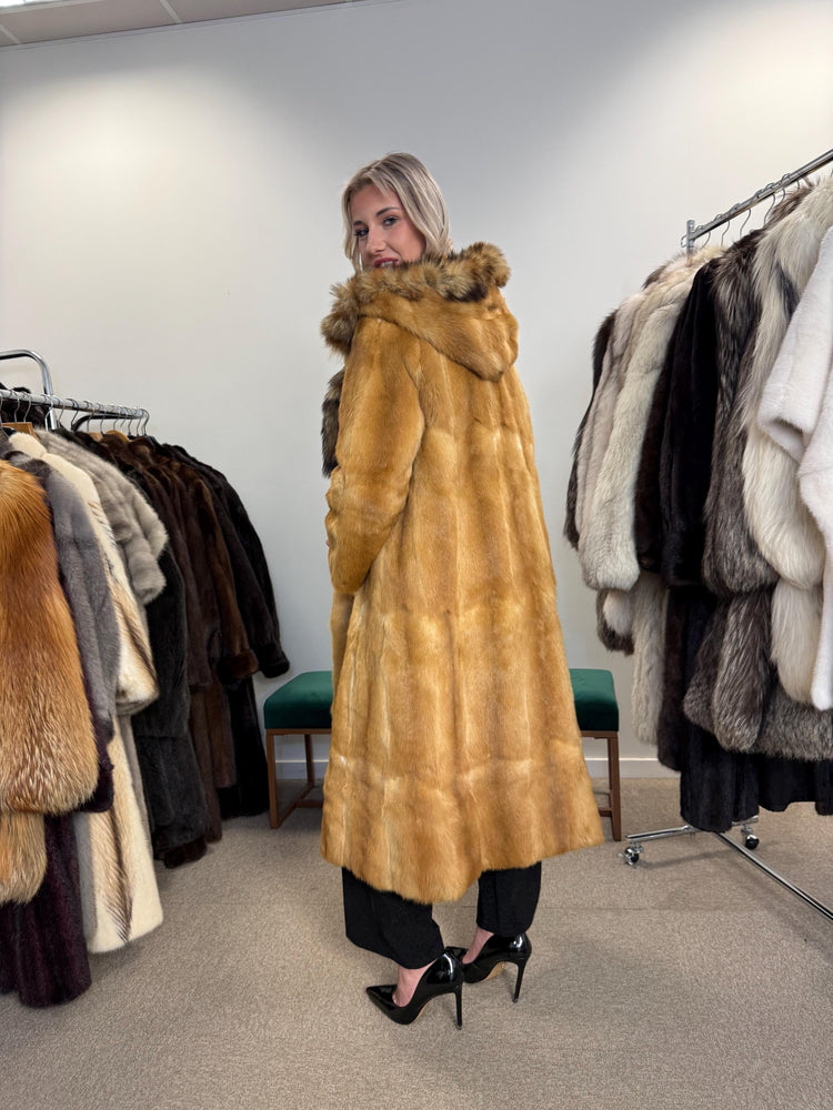 Golden Weasel Fur Coat, Medium Size, Women's Fur Coat, Real Weasel Fur Coat, Weasel Coat Women, Vintage Fur Coat, Hooded Fur Coat, Real Fur
